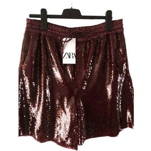 Zara NWT Burgundy sequin Bermuda Shorts.